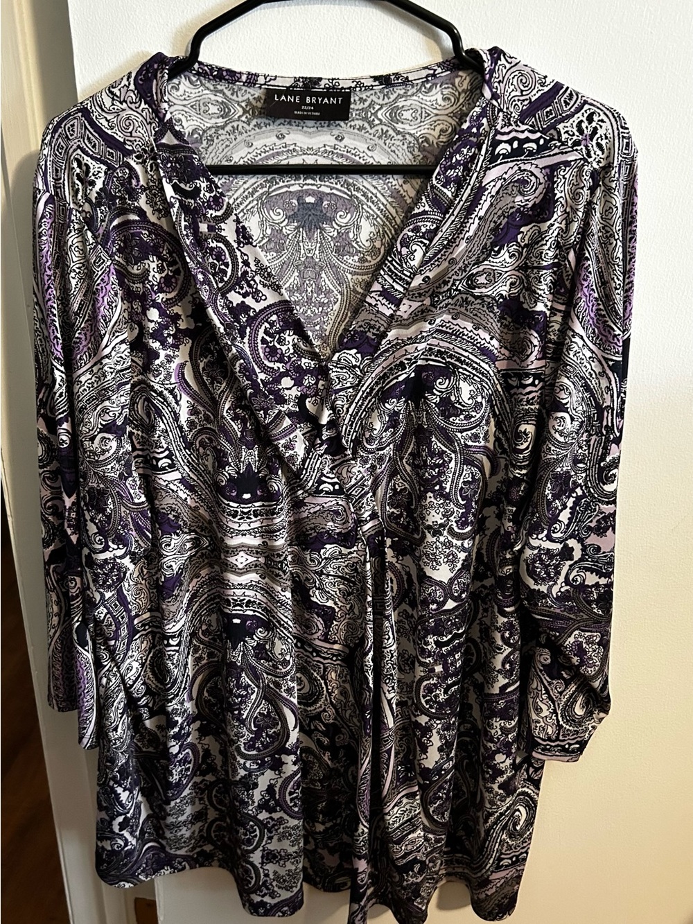 Lane Bryant Purple and White Paisley V-Neck Blouse